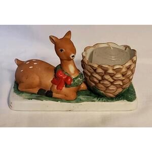 Vintage R.O.C. Ceramic Deer Figurine Christmas Decor Hand Painted 2" Tall